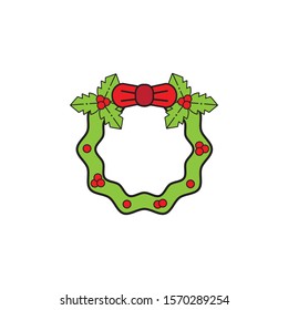 Christmas wreath flat icon vector 