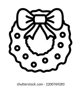 Christmas wreath flat line icon. Christmas decorations isolated on white background. Outline sign for mobile concept and web design, store.