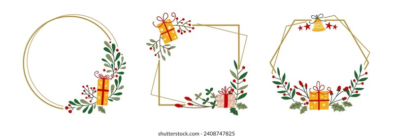 Christmas wreath floral frame , New year wreath , Celebration Frame , Christmas frame , gift floral wreath design ,decorative wreath frame vector illustration