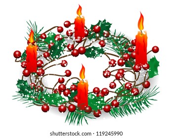 Christmas wreath with four red burning candles