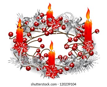Christmas wreath with four red burning candles