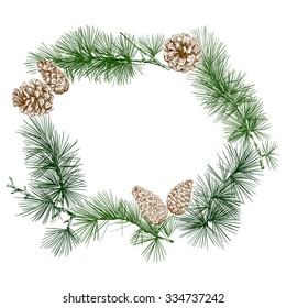 Christmas wreath frame banner design. Hand drawn vector illustration