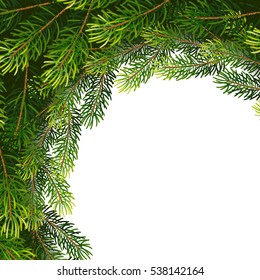 Christmas wreath frame from fir tree branches. Vector illustration for your design