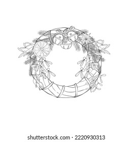 Christmas Wreath and Frame with Florals. Vector Illustration.