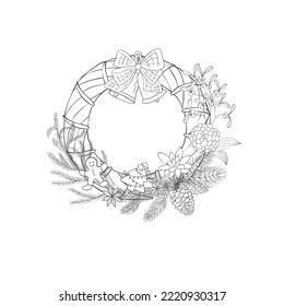 Christmas Wreath and Frame with Florals. Vector Illustration.