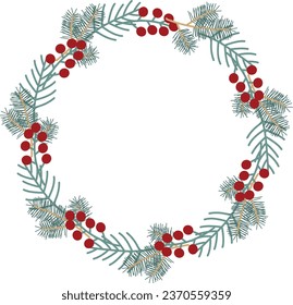 Christmas wreath frame. Hand drawn style illustration.