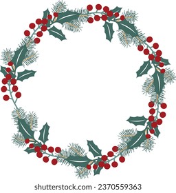 Christmas wreath frame. Hand drawn style illustration.