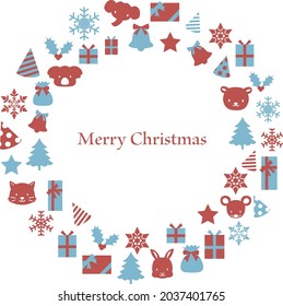 Christmas wreath frame. Light blue and red.