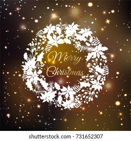 Christmas wreath frame on blurred background with sparkles