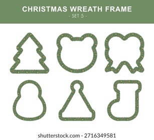 Conjunto de marco de corona de Navidades. Árbol de Navidad, oso, arco, muñeco de nieve, sombrero de Santa y Navidades que median bordes en estilo de corona de Navidades y adornos.