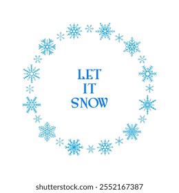 Christmas wreath or frame of snowflakes, cute simple cartoon geometric design element