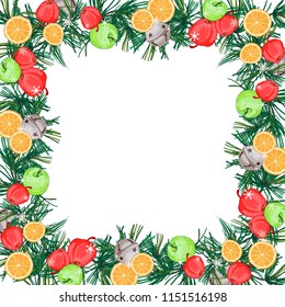 Christmas wreath frame of twigs and holiday decorations.