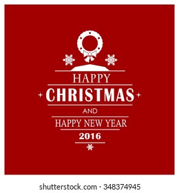 Christmas wreath with garlands decorative Greeting Design, Christmas New Year Flat card illustration