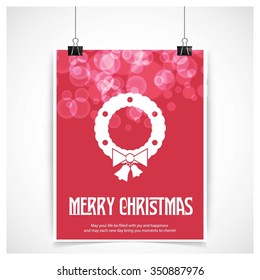 Christmas wreath with garlands decorative Greeting Design, Christmas New Year Flat card illustration
