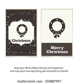 Christmas wreath with garlands decorative Greeting Design, Christmas New Year Flat card illustration
