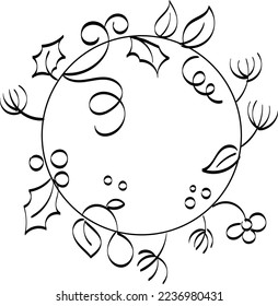 Christmas Wreath and garlands. Pattern Vintage Embroidery Design for print or use as party invitation, Greeting card, poster.