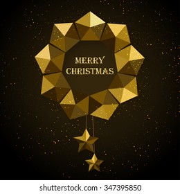 Christmas wreath of geometric shapes, gold poly