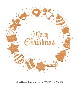Coroa de Natal com biscoitos de gengibre. Coroa com pão de gengibre e letras de Natal.