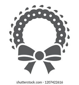Christmas wreath glyph icon, xmas and winter, decoration sign, vector graphics, a solid pattern on a white background, eps 10.