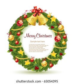 Christmas wreath with gold bells.