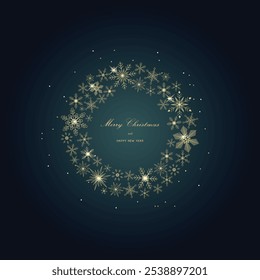 Christmas wreath with golden snowflakes. Vector illustration.	
