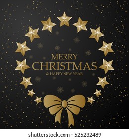 Christmas wreath from golden stars and bow