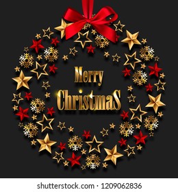 Christmas wreath with golden stars and decorations