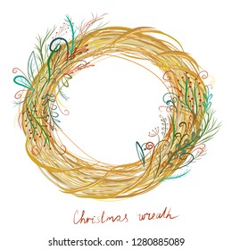 Christmas wreath graphics element hand drawn with phrase