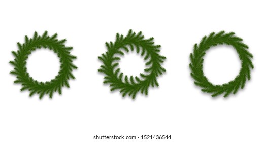 Christmas wreath. Green vector fir tree wreath set.