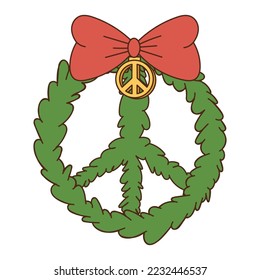 Christmas wreath. Groovy hippie style.	