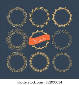 Christmas wreath hand drawing set. Vector illustration