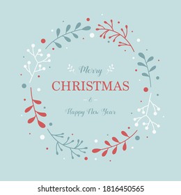 Christmas wreath with hand drawn branches. Xmas background with wishes. Vector