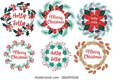 Christmas wreath hand drawn illustration for greeting cards isolated on white