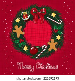 Christmas wreath. Hand drawn vector illustration.
