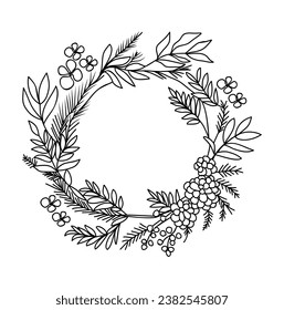 Christmas wreath hand drawn vector art isolated.