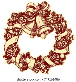 christmas wreath hand drawn vector illustration realistic sketch.
