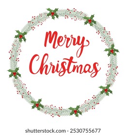 Christmas wreath with handwritten Merry Christmas inscription