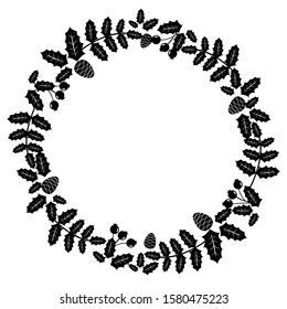 Christmas wreath and Happy New Year,new year Vector emblem, snowflake and Pine branch,holly,Leaves,Christmas elements