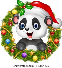 Christmas Wreath With Happy Panda Bear