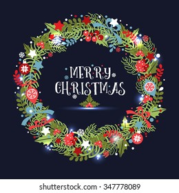 Christmas wreath. Holiday vector background