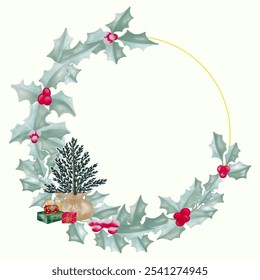 christmas wreath with holly berries