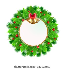 Christmas wreath with holly berry and Christmas decoration. Vector illustration for Christmas posters, icons, Christmas greeting cards, Christmas print and web projects.