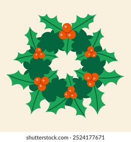 Christmas wreath with holly berry. Trendy modern vector illustration isolated on white background, hand drawn, flat design