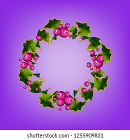 Christmas wreath with holly leaves and berries.