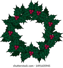 Christmas wreath with holly leaves and berries