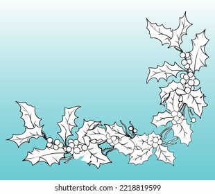 Weihnachtskranz der heiligen Blätter. Handgezeichnete Vektorgrafik in Graustufen. Für Illustrationen und Farbbücher.