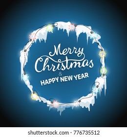 Christmas Wreath with icicles vector illustration. Christmas party concept. Merry Christmas and Happy New Year