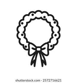 Christmas wreath icon flat line symbol set.