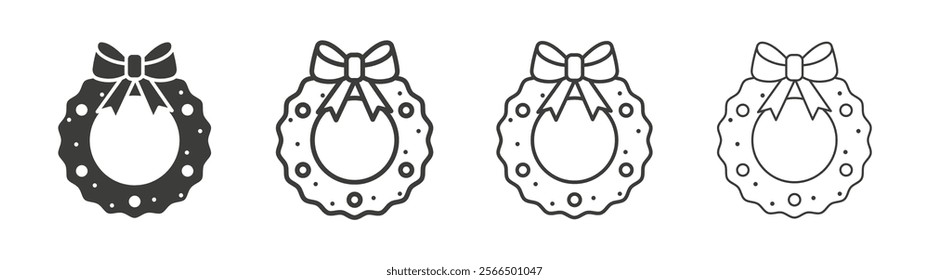 Christmas wreath icon flat and linear vector illustration on white background.