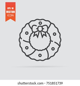 Christmas wreath icon in flat style isolated on grey background. For your design, logo. Vector illustration.